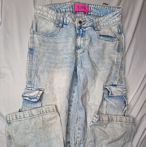 Womens Light Blue Natural Faded Cargo Jeans